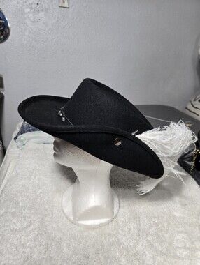 Conner Handmade Pirate Hat With Feather Sz Medium Black